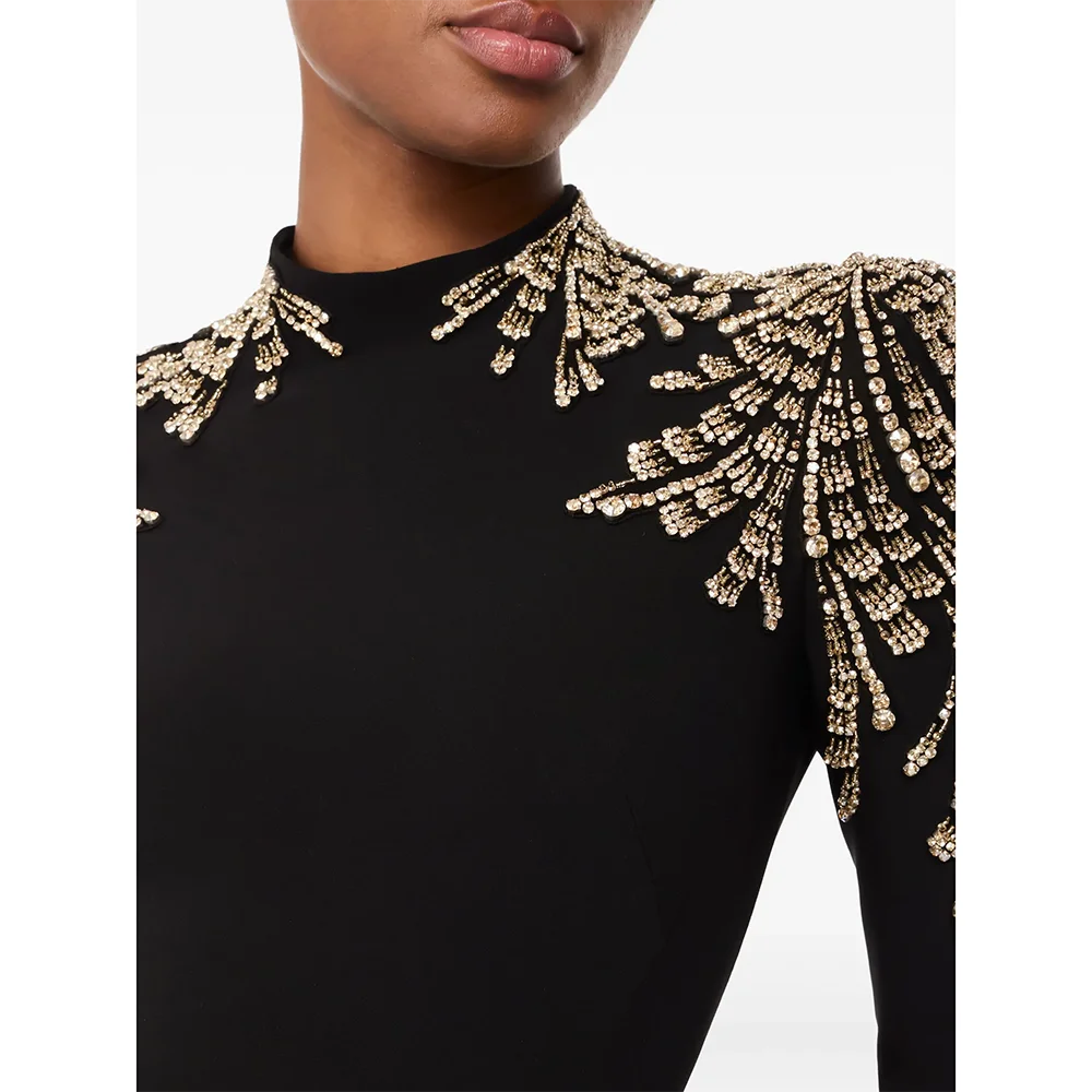 Black Mermaid Evening Dress Luxury Long Sleeves Crystals High Neck Evening Gowns 2026 Elegant Wedding Party Dress Customized image 3