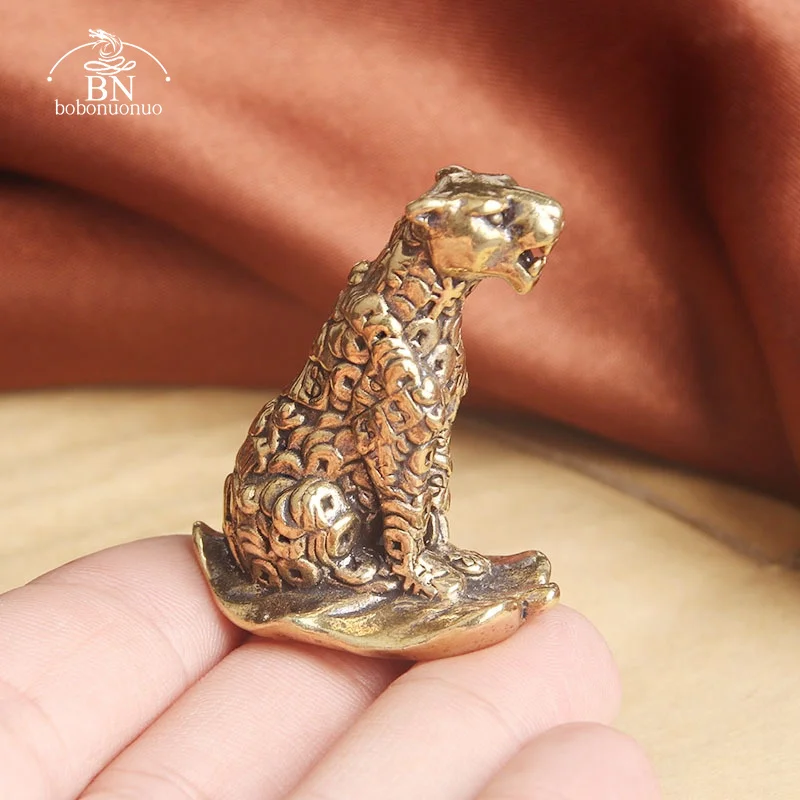 Currency Symbol Pattern Leopard Figurine Miniature Desktop Ornaments Brass Animal Statue Home Feng Shui Lucky Decorations Crafts