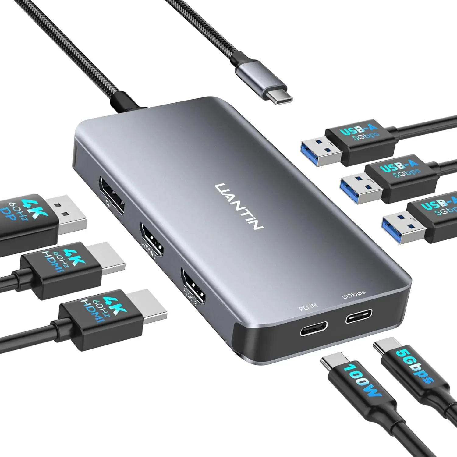 

Многофункциональная док-станция USB-C 8-в-1 для ноутбуков, адаптер для двух мониторов с поддержкой 4K HDMI/DP, быстрая зарядка и передача данных