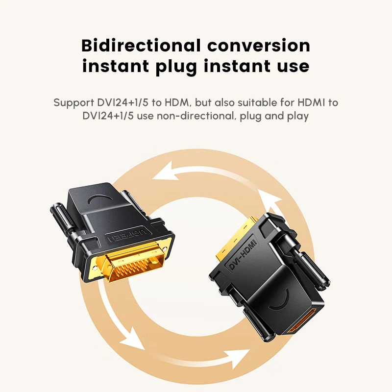 UGREEN DVI 24+1 to HD-MI アダプター 双方向 オス-メス DVI コンバーター DVI-D 24+1オス to HD-MI メス 高速アダプター