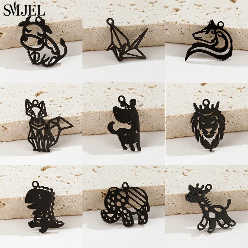 5pcs Stainless Steel Animal Connector Charms Wolf Fox Dog Elephant Giraffe Pendant Fit DIY Necklace Hanging Earrings Accessories