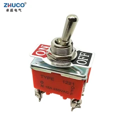 1PC 1221S ON OFF 12mm Mounting Hole 15A 250VAC DPST 4 Terminal Screw Pins Self-locking Power Rocker Latching Toggle Switch