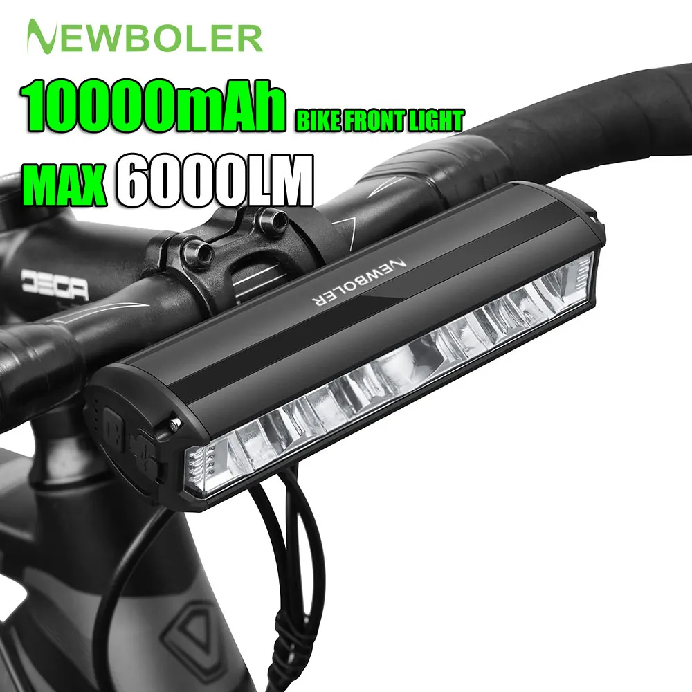 NEWBOLER Luce per bicicletta anteriore 10000mAh Luce per bici 6000 Lumen Torcia impermeabile Ricarica USB MTB Accessori per lampade per ciclismo su strada