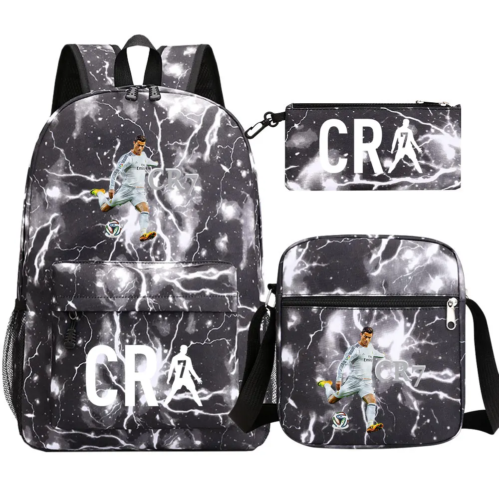 Mochila escolar de fútbol CR7 para Cosplay, mochila escolar para ordenador portátil para niños y niñas, Juego de 3 unidades