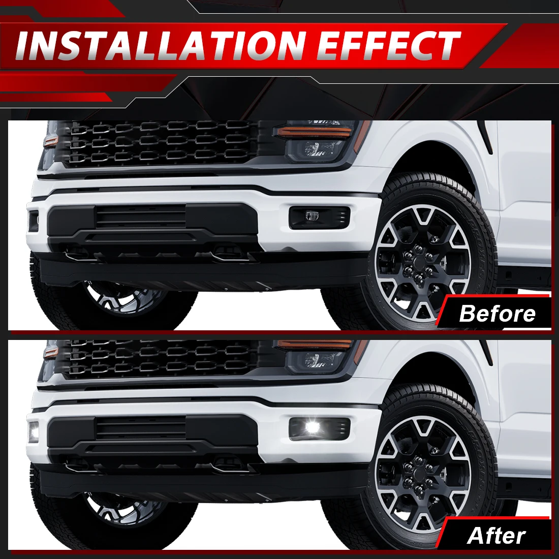 لفورد F150 2024-2025 LED مصباح الضباب DRL ضوء النهار هايت الكثافة LED الخرز LED النهار تشغيل ضوء Foglamp PC عدسة ABS الإسكان