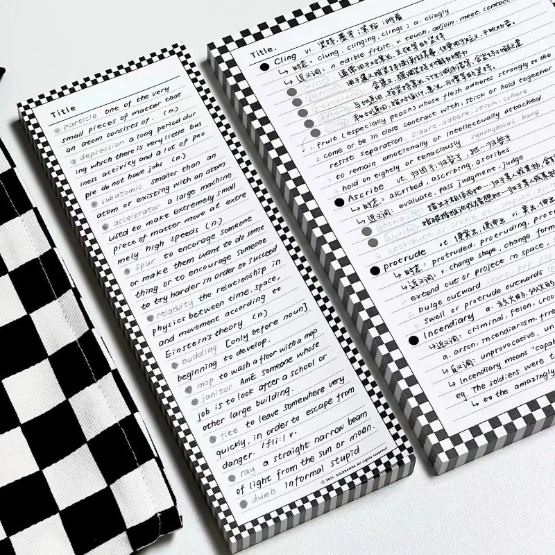 almofada quadriculada em preto e branco extra longo espessado caderno de notas do estudante nao adesivo b5 tearable 01