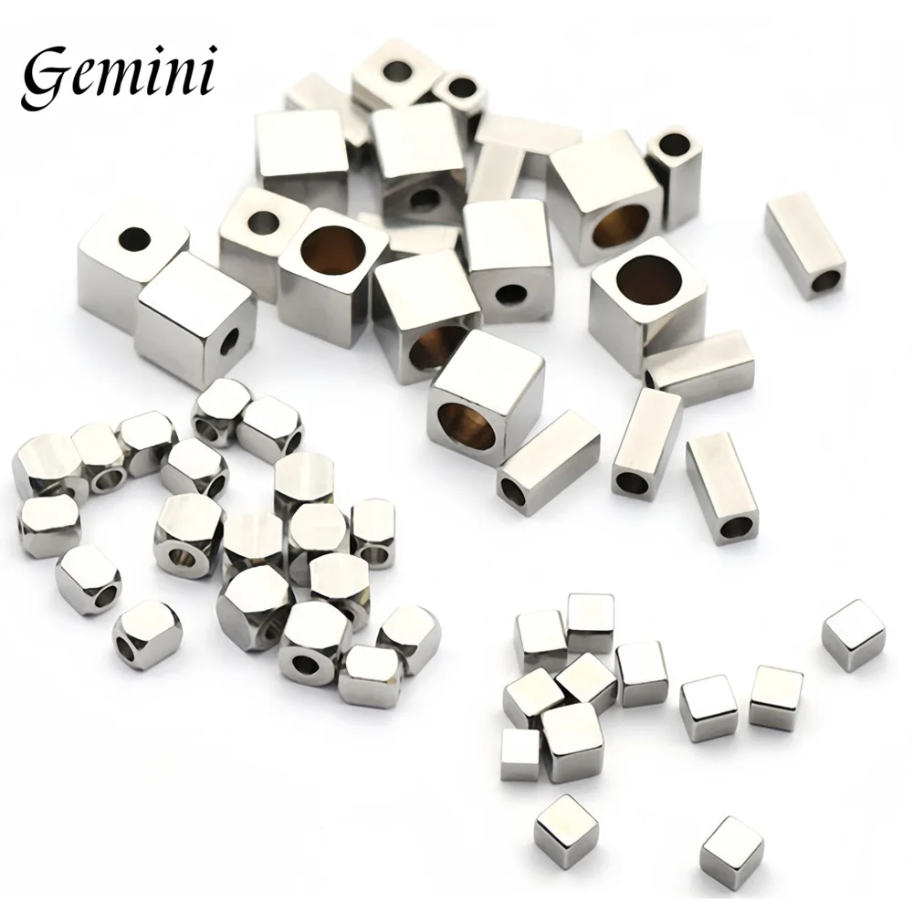 

100Pcs Stainless Steel Square Rectangular Beads Bulk Spacer Beads for Jewelry Making DIY Bracelet Necklace Accessories Wholesale