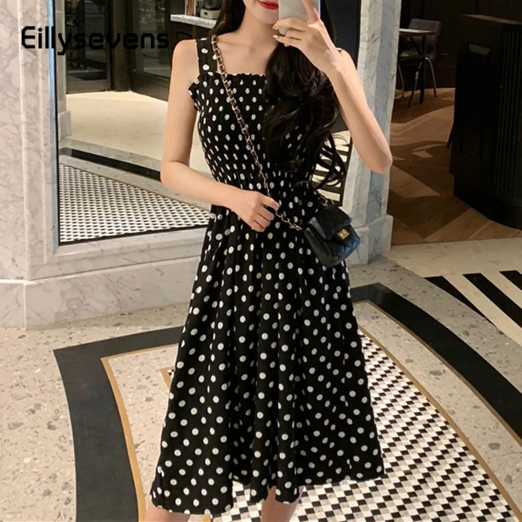 

Summer A-Line Dress Polka Dot Casual Dresses Black Sexy Sling Strapless New 2024 Black Sundress Vacation Clothes For Women