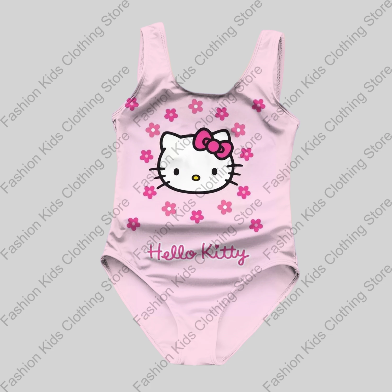 MINISO Girls Summer One-Piece Swimsuit Fashion Cartoon Cute Hello Kitty & Friends Print Women Swimwear Sleeveless Swim Clothing