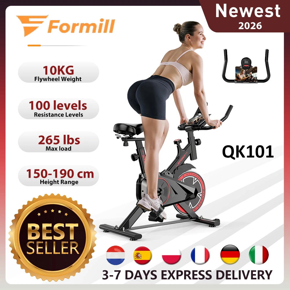 Formill QK101 Indoor-Fahrrad, 10KG Schwungrad, 100-Stufen-Widerstand, Leiser Riemenantrieb, Display, 120kg Tragkraft, Heim-Cardio
