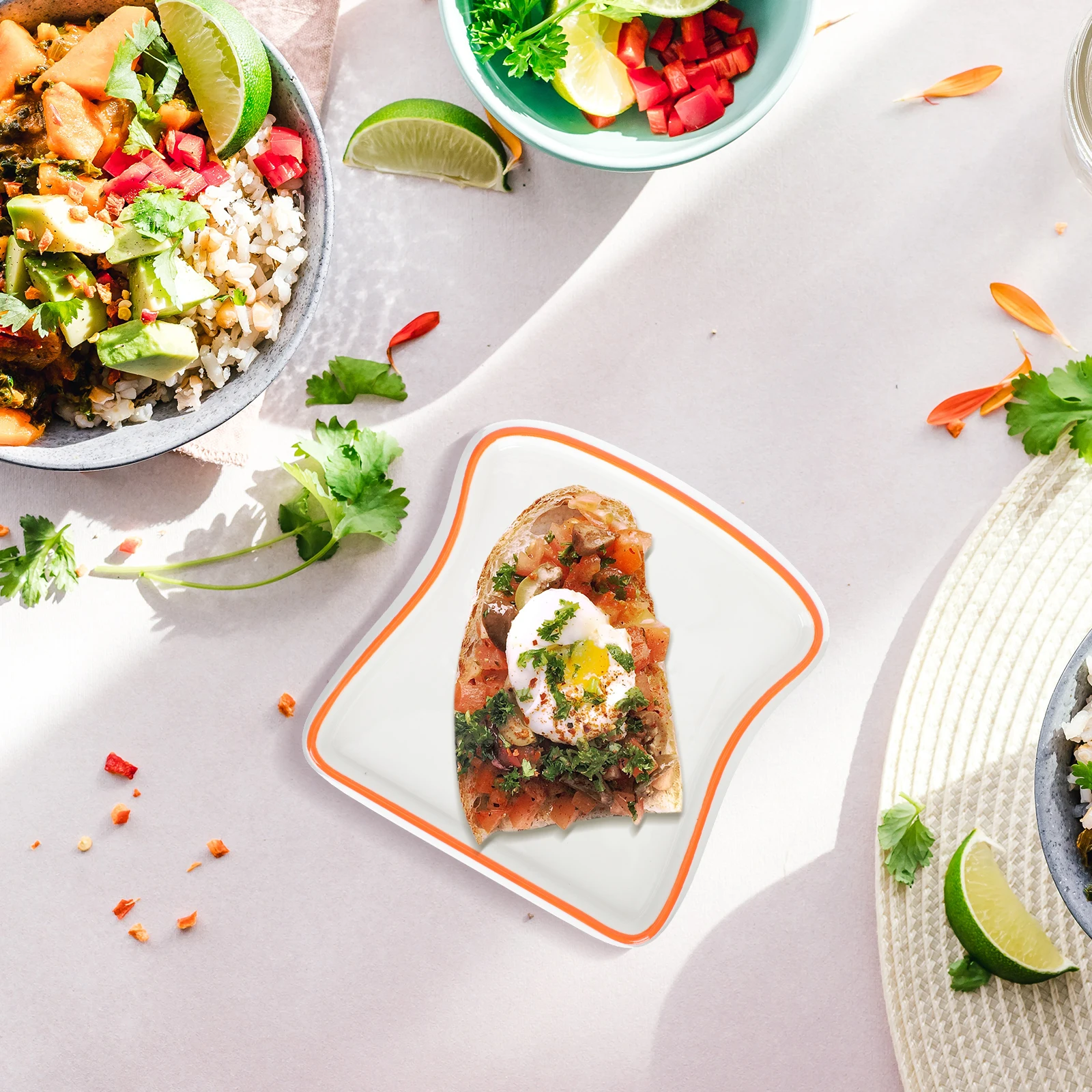 

Toast Shape Ceramic Food Tray Heat Resistant Microwave Oven Safe Round Edge Household Plate for Breakfast Lunch Dinner Daily