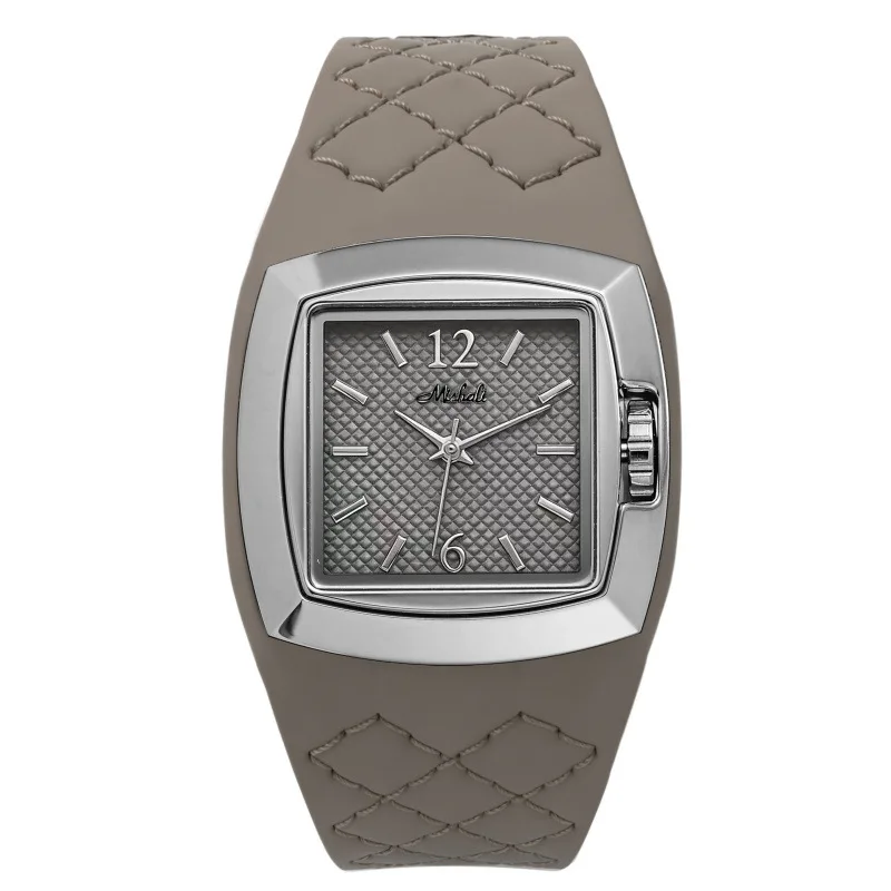 Minimalist Checkered Pattern Quartz Watch for Women with Hot Genuine Leather Strap and Waterproof Square Design