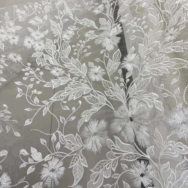 

Flower Petals Leaves Lace Embroidery Fabric for DIY Wedding Dress Clothing Performance Costume Perspective Mesh Cloth Design