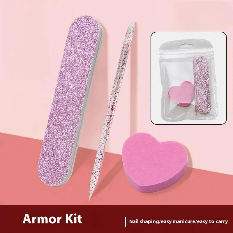 [HE] Kit de soins des ongles à paillettes 8/12 pièces-tampon en forme de cœur, tige en cristal et lime Double face pour Nail Art et pédicure