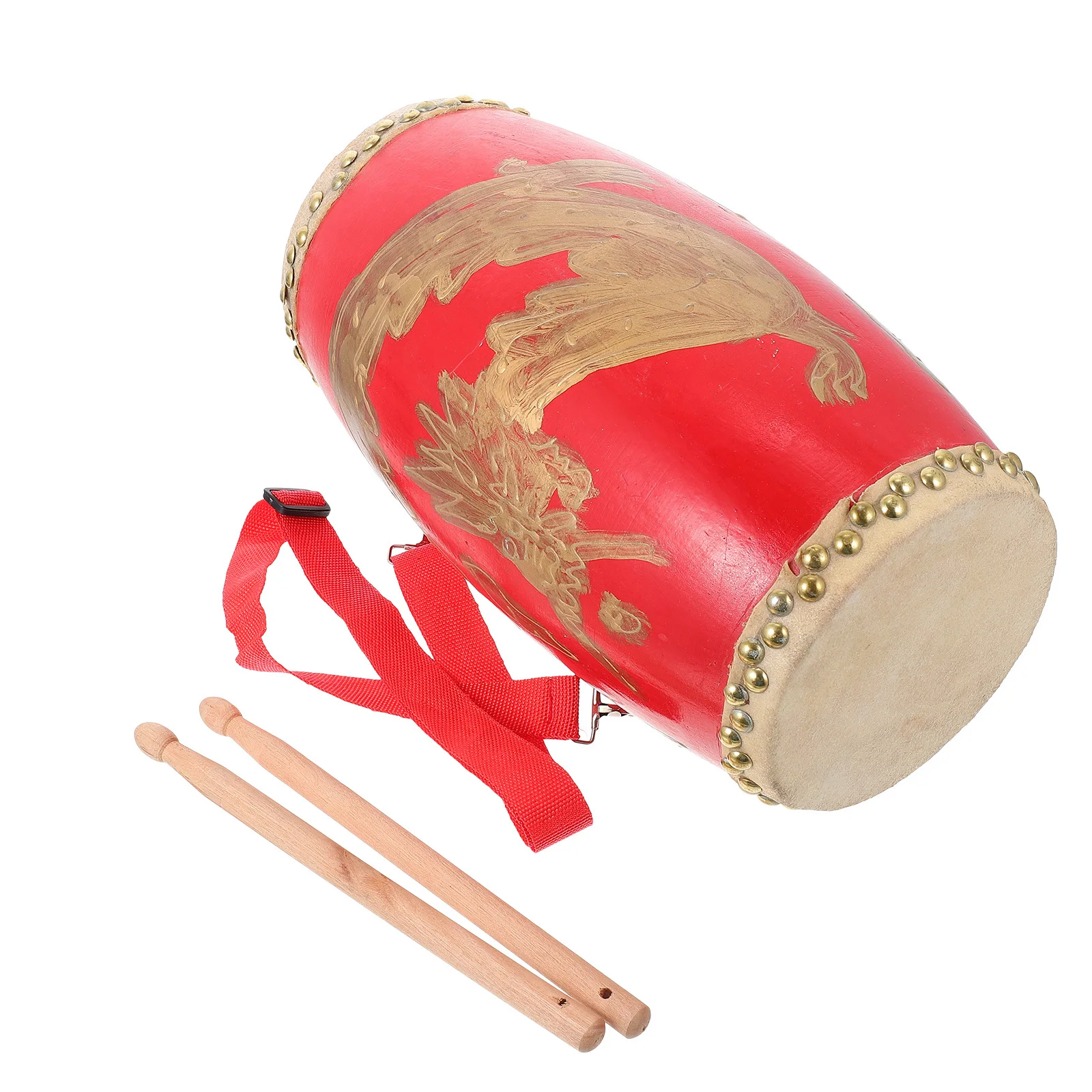 1pc Drachen Muster Taille Trommel Rot Holz Traditionelle Chinesische Percussion Instrument Für Kinder Tragbare Leistung Dance