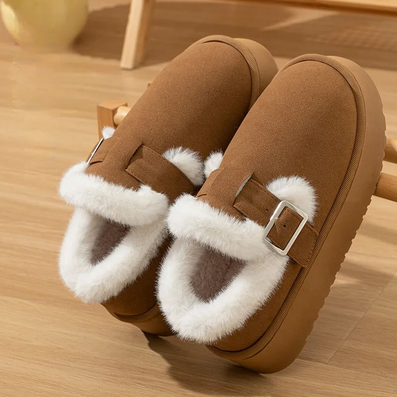 New Luxury Winter Snow Boots Women's Boken Shoes Plush Retro Bean Home Cotton Shoes Women's Slippers Flat Sole Platform Boots