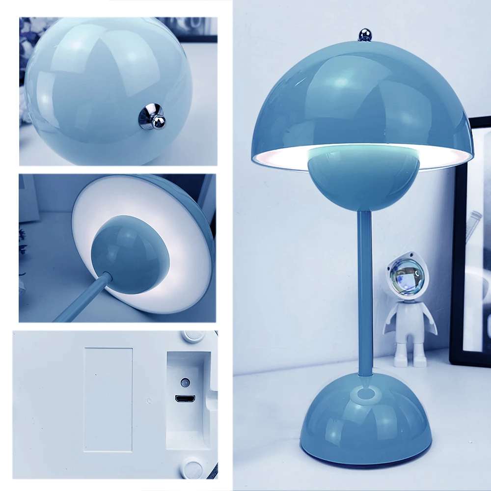 Imagem -04 - Cordless Flowerpot Table Lamp Regulável Recarregável Mushroom Table Lamp para Cabeceira Bateria Operado Night Light For Indoor