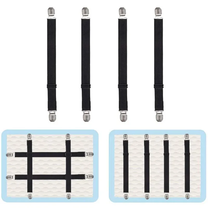 

4Pcs Adjustable Bed Sheet Fasteners Suspender Elastic Sheet Band Strap Clips Sofa Cushion Mattress Pad Cover Gripper Corner Clip