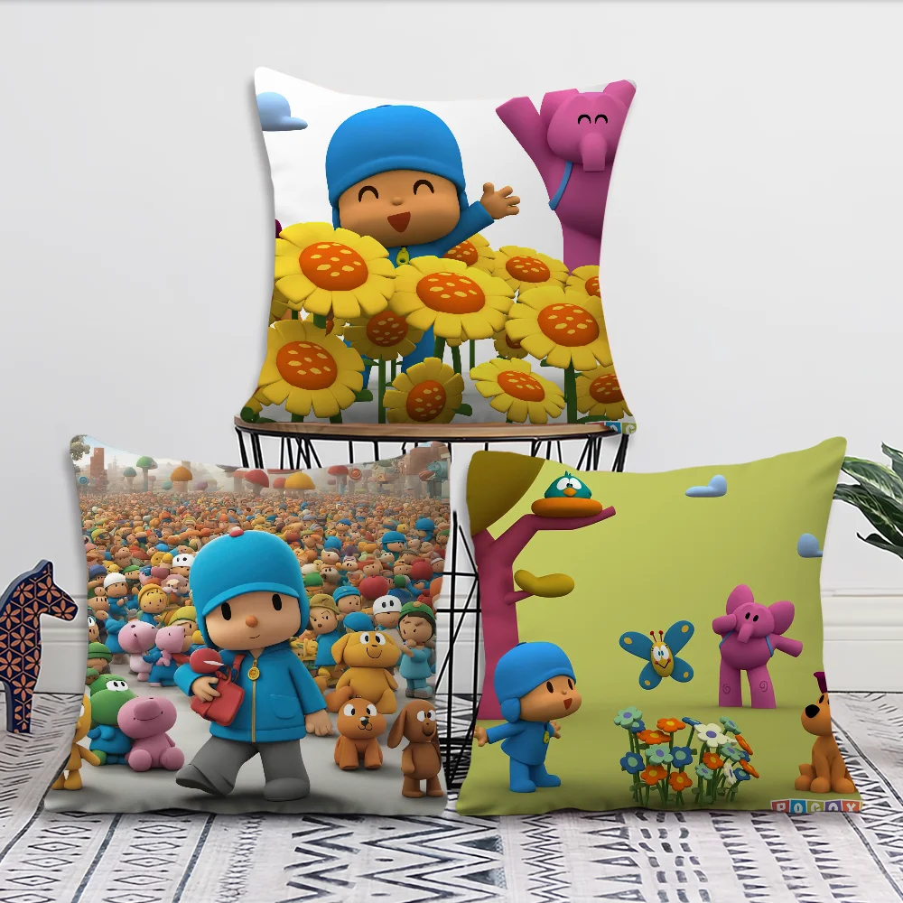 Cartoon P-Pocoyos Cute Pillow Case Square Cushion Room Bedroom Headboard Sofa Living Backrest Cushion Nap Time