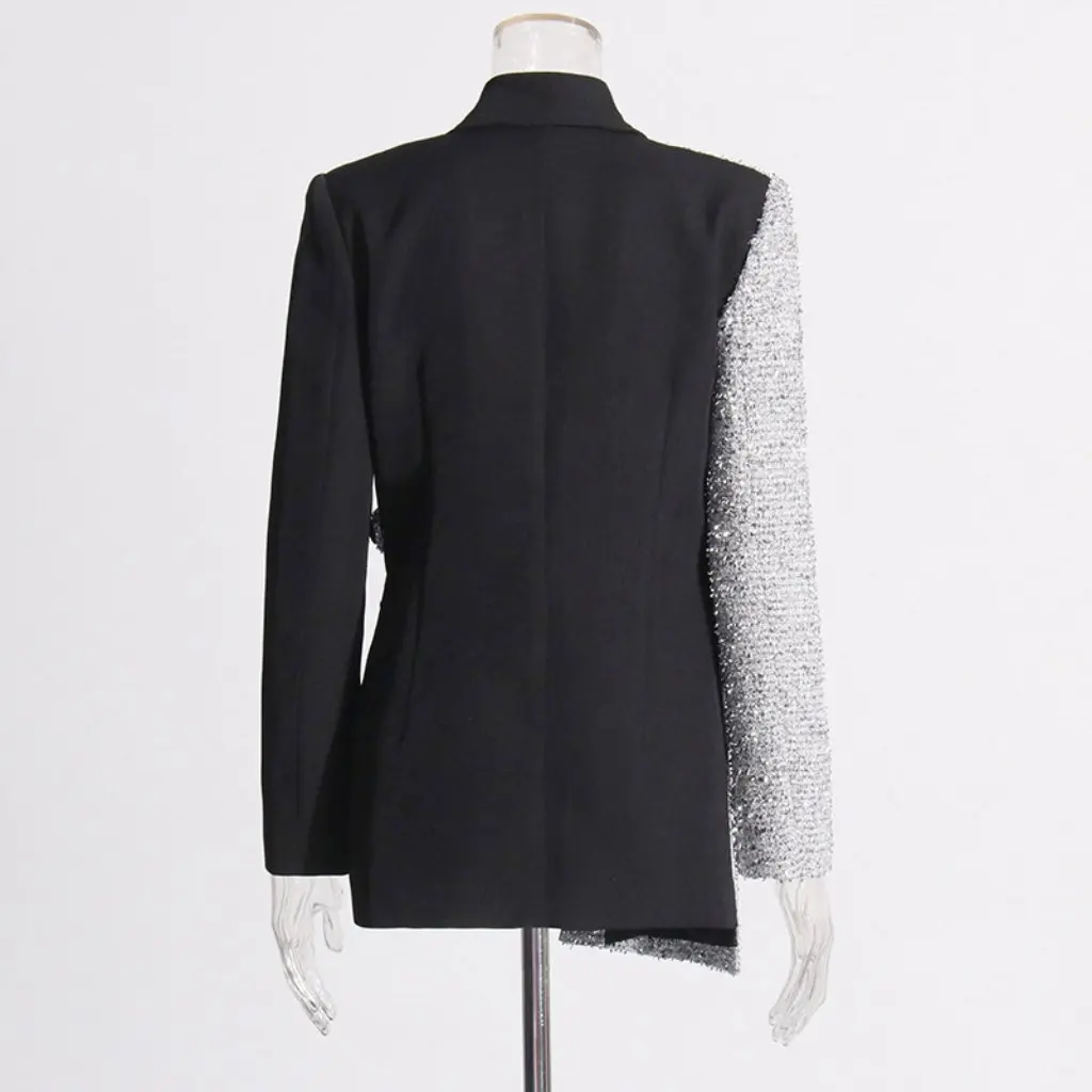 

Women's European And American Style Suit Jacket Autumn Winter Lapel Contrast Color Stitching Irregular Commuter Look