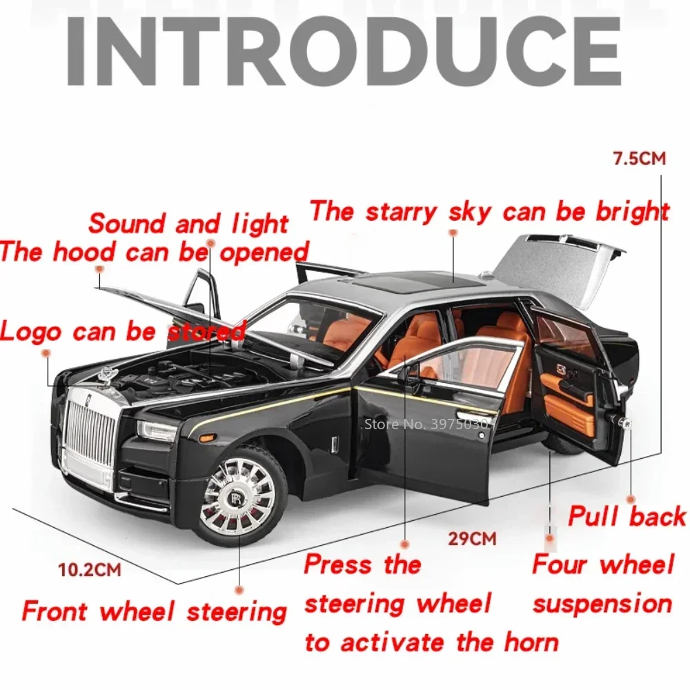 1/18 Rolls Royce Phantom Alloy Car Model Toy Metal Diecasts Vehicles Model Simulated Sound Light With Car Toy Gifts For Children