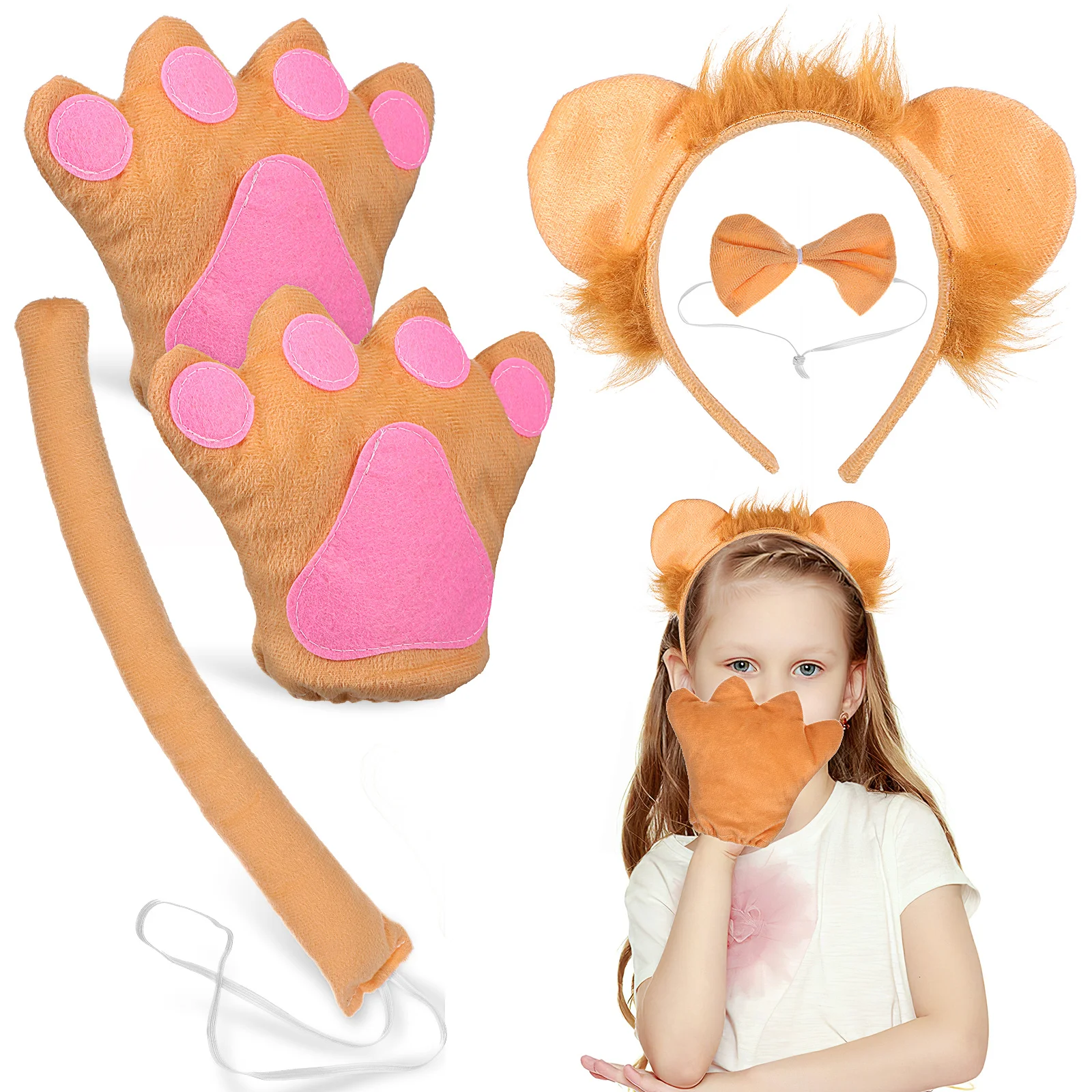 1Set Animal Cosplay Prop Set Includes Lion Ears Headband Tail Accessory Comfortable Fit for Women Girls Holiday Dress Up Games