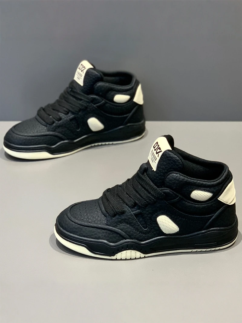 Men's Winter High-Top Board Shoes Fleece Lined Warm Cotton Leather Soft Bottom Casual Shoes Trendy All-Match Comfortable