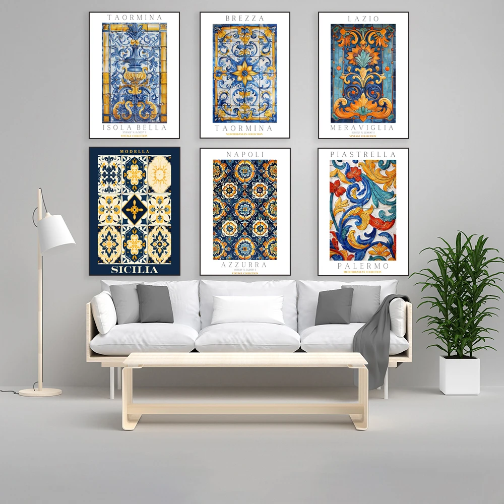 Portugal, Sicily tile print, Taormina print, Amalfi Coast, Italian tile art, Porto poster, floral print, aesthetic decoration