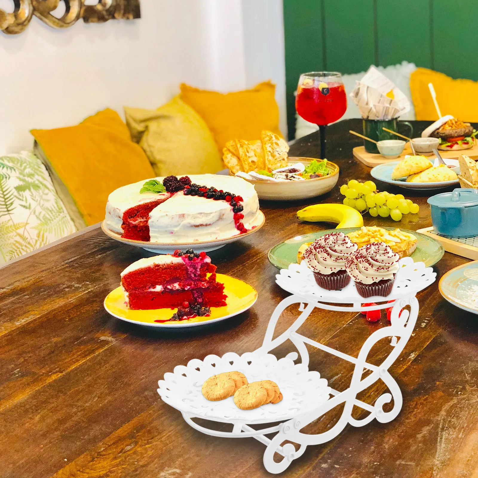 Plastic Double Layer Cake Display Stand Large Capacity Dessert Storage Rack for Tea Party Baptism Bridal Shower Christmas