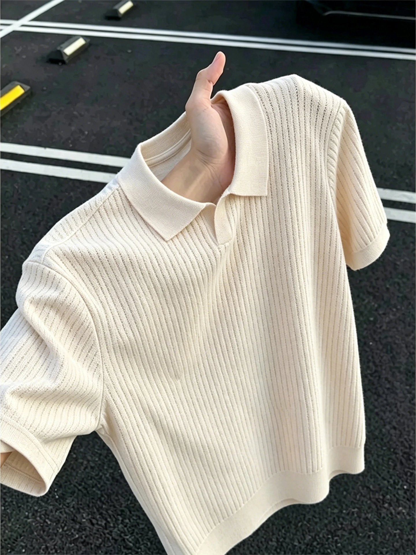 Lightweight Knitted Short Sleeve  Shirt Men's Style Casual Neck Design Summer T-Shirt Shoulder Width Regular Fit Tee