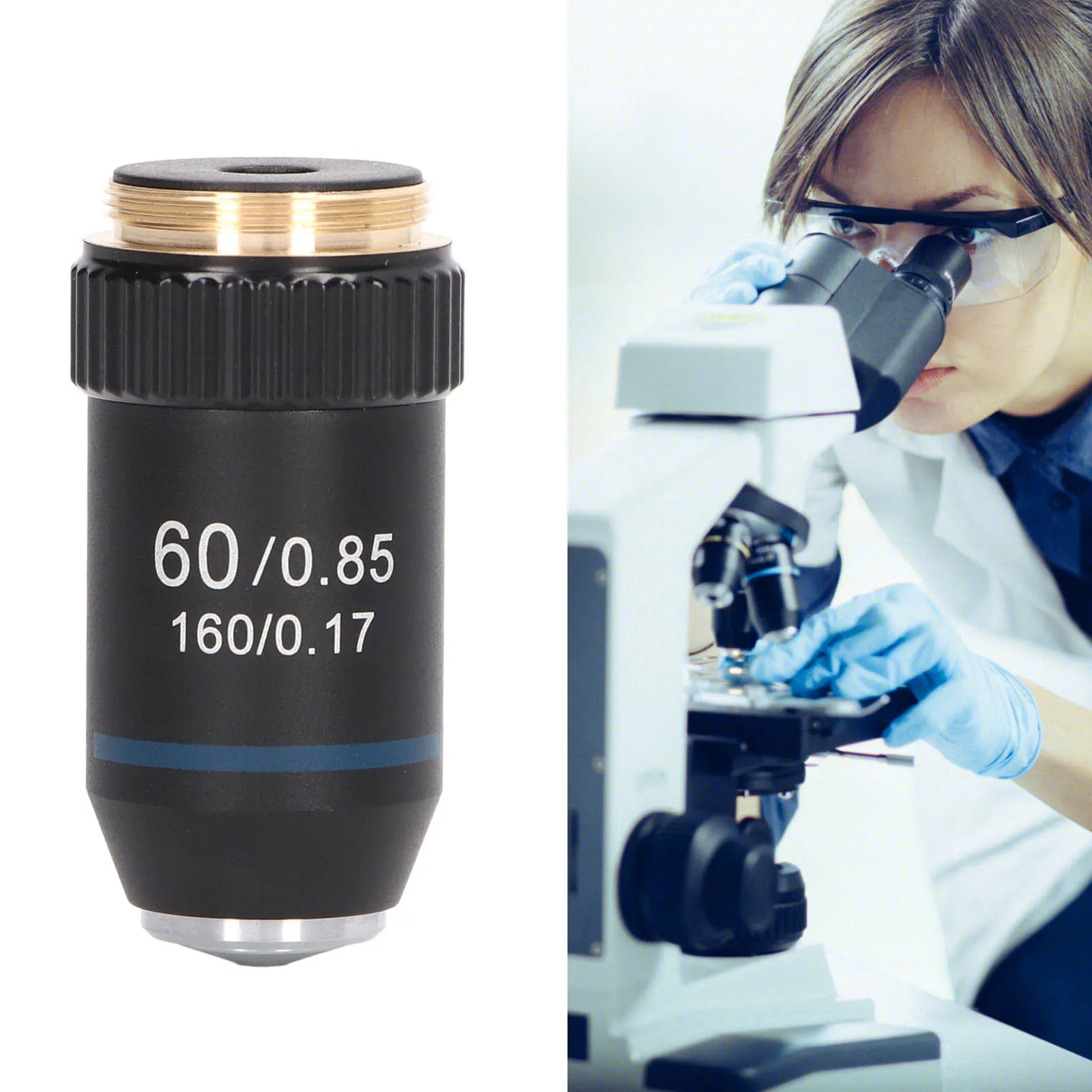 

Achromatic Objective Brass 60X Microscope Lens for Biology Laboratory Interface 20.2mm
