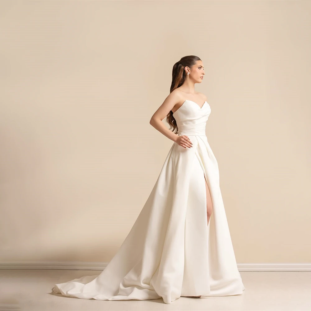 

Customized Sleeveless Front Slit A-Line Wedding Gown Backless Zipper Bridal Gown vestidos de boda para fiestas