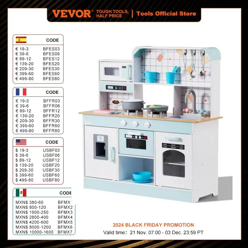 Vevor-子供向けのキッチンカウンタープレイセット、シミュレートされた料理、食器、音のあるプレイハウス、ふりゲーム、男の子と子供向けのおもちゃのギフト