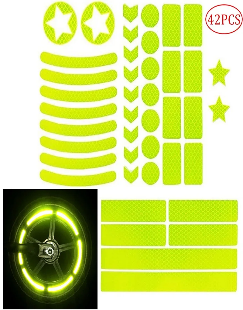 42Pcs/set Self-adhesive Reflective Stickers Wheel Hub Rim Reflectors Tape Roadway Night Safety Strip For MTB Scooter Helmet Body