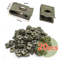 20pcs Car Motorcycle Scooter ATV Moped E-bike Plastic Cover Metal Retainer U-Type Clips ArmyGreen