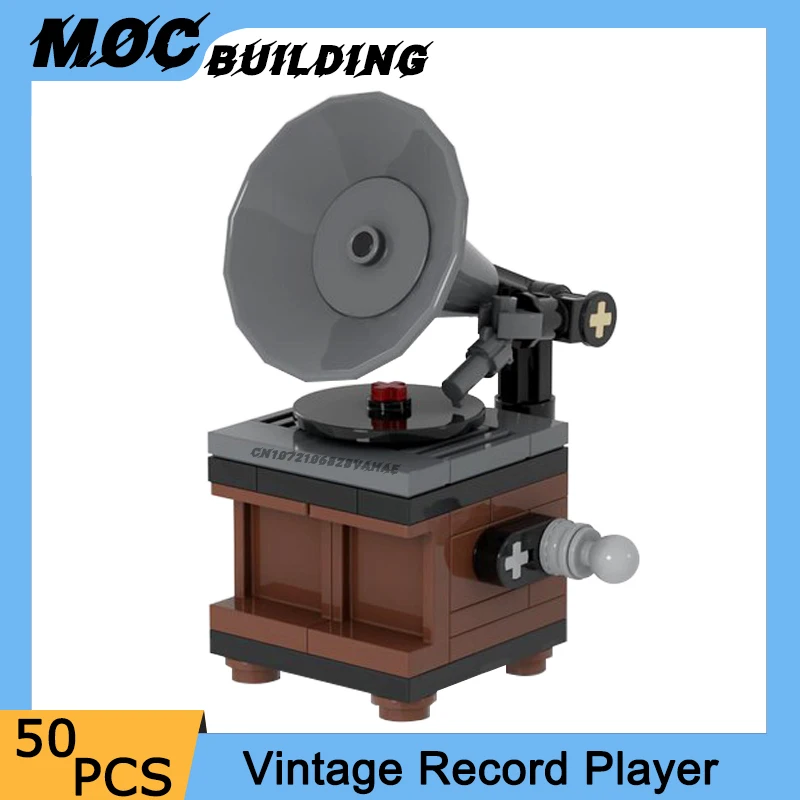 

MOC Building Blocks Vintage Record Player Mini Ornaments Model DIY Assemble Bricks Creative Toys Collection Display Xmas Gifts