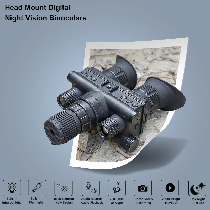NEW Digital Binoculars 1080P HD Night Vision 600M Long Range Hunting with IR & Tacticle Flashlight Head Mounted Video OHB-R5