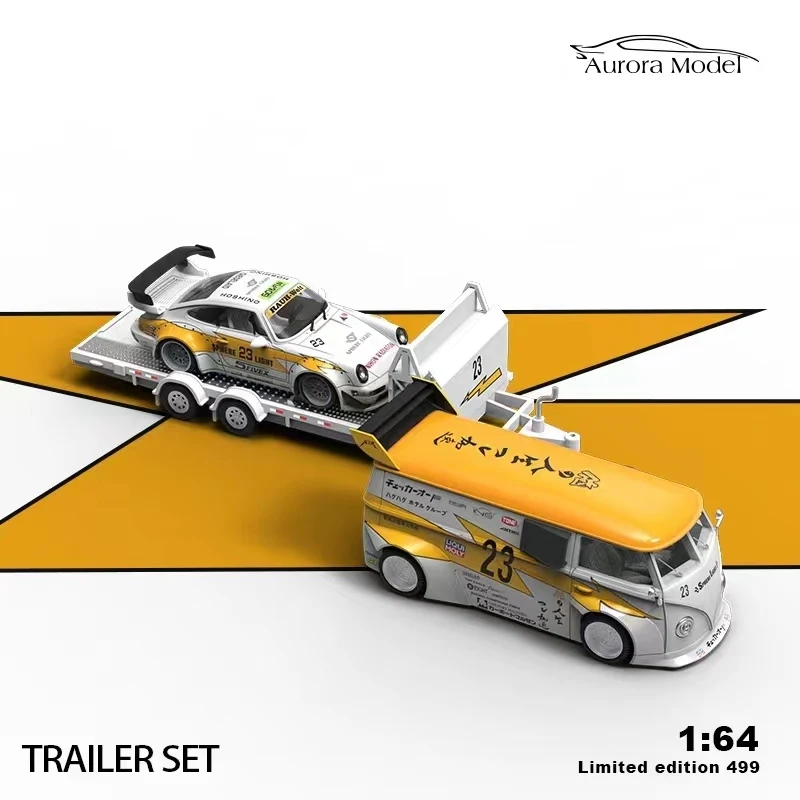 Aurora In Stock 1:64 LBWK Trailer Set T1 RWB 964 GT86 Yellow Lightning Diecast Diorama Car Model Collection Toys Time Micro