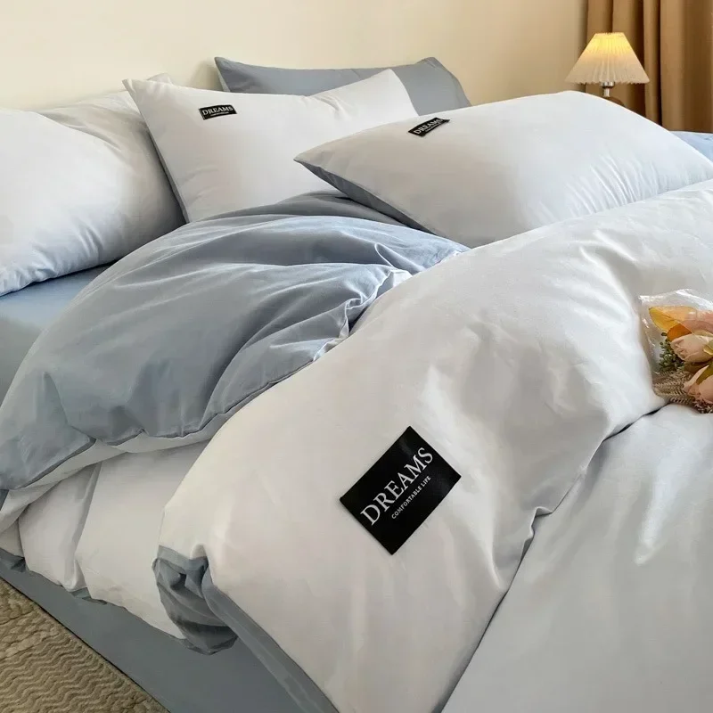 2026 Solid Color Brushed Cotton Two-Tone Student Dorm Bedding Set All-Season Soft and Skin-Friendly Cotton 3-Piece Set
