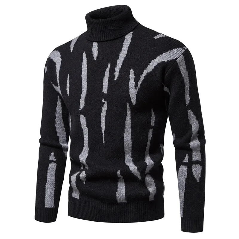 Men Clothing 2023 Winter Men's Sweater Plaid Jacquard Personalized Super Soft Sweater Knitted Turtleneck Casual Tops