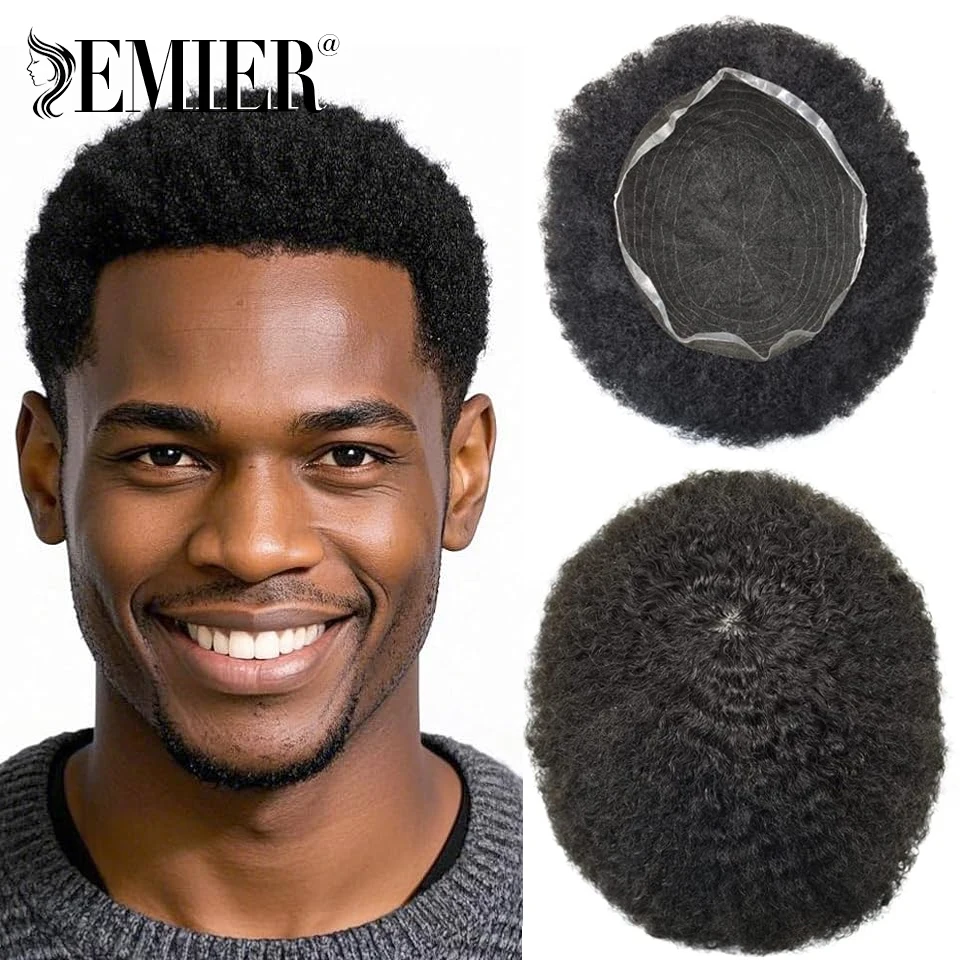 

Afro Kinky Curly Toupee Men Wig Full French Lace Human Hair Wig 6" Breathable Capillary Prosthesis Replacement Hairpiece