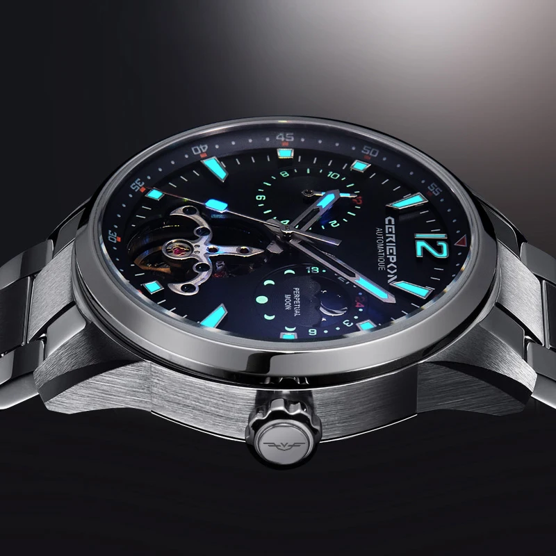CERIEPON Men's Mechanical Hollowed-out Business Multi-function Watch Luminescent 5ATM Waterproof Sapphier Glass Perfect Gift
