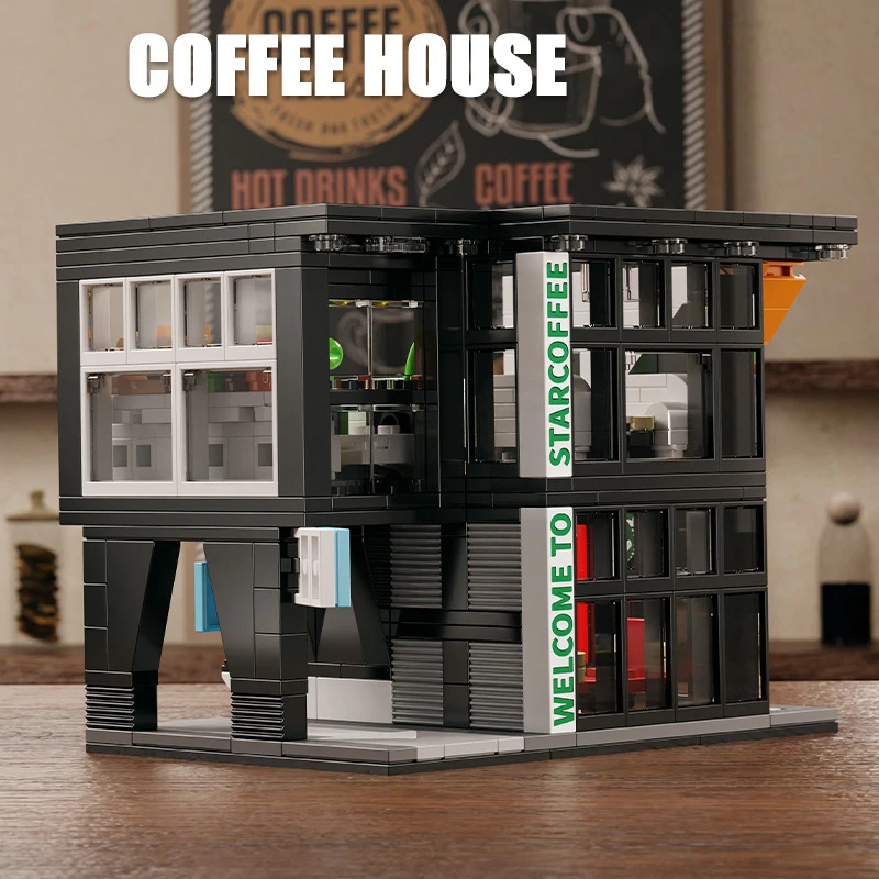 City Street View Coffee Shop Glass Garden Corner Flower Store Architecture Model Building Blocks Pirate Ship Bricks Toy Kid Gift