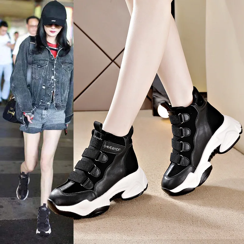 Fujin 7CM Platform Wedge Women Ankle Boots Heel Spring Autumn Warm Women Winter Shoes Booties Hook Loop High Top Sneakers