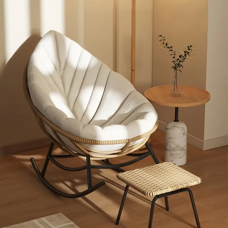 Leaf Rocking Chair Adult Household Fabric Casual Upholstered Rattan Outdoor Single Sofa Chair