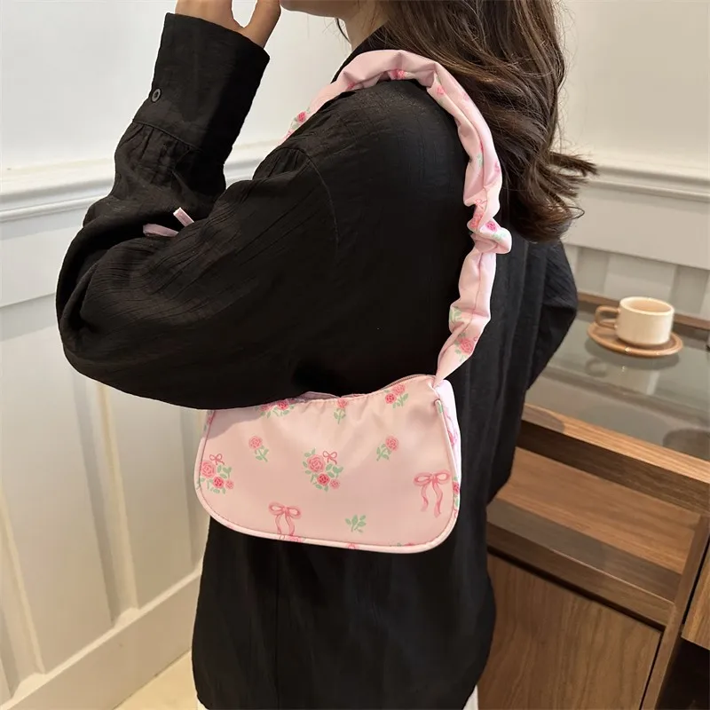 

2025 Sweet Bow Floral Canvas Bag for Women Cute Drawstring Shoulder Purse Adorable Crossbody Daypack Stylish Printed Tote