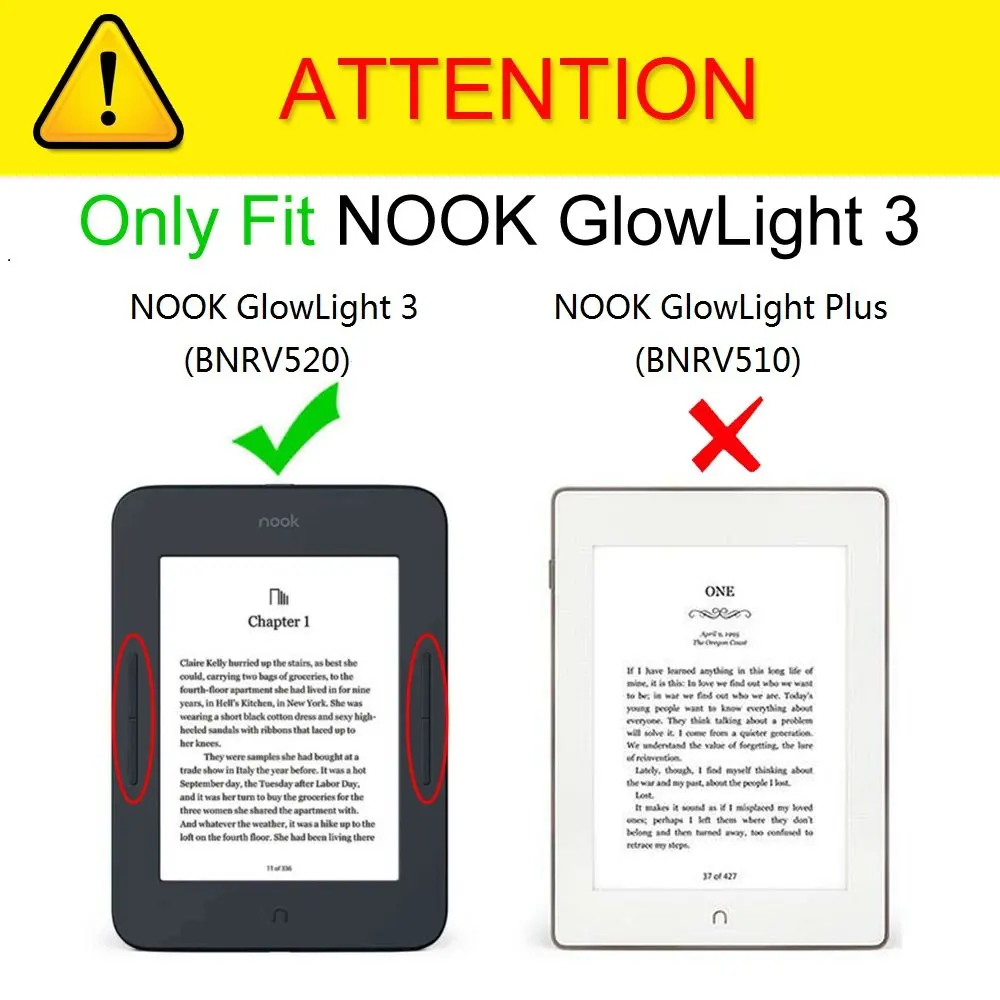 Case for 6' Nook GlowLight 3 (2017 Release, Model BNRV520) E-Book Protective Case, Premium PU Leather