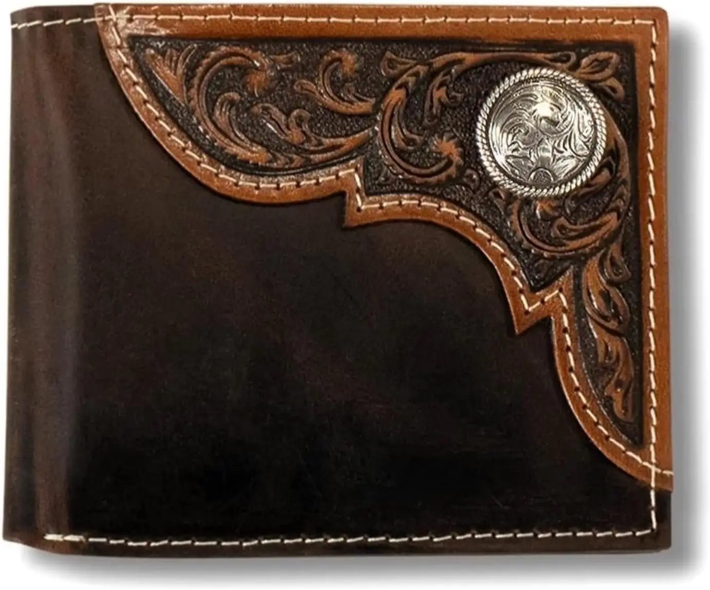 

Men's Distressed Leather Trifold Wallet with Circle Design