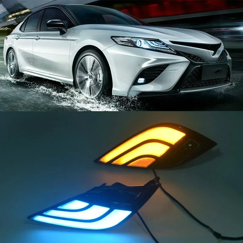 For Toyota Camry SE 2018 2019 LED Daytime Running Light Bumper Fog Lamp DRL With Yellow Turn Signal Lamp