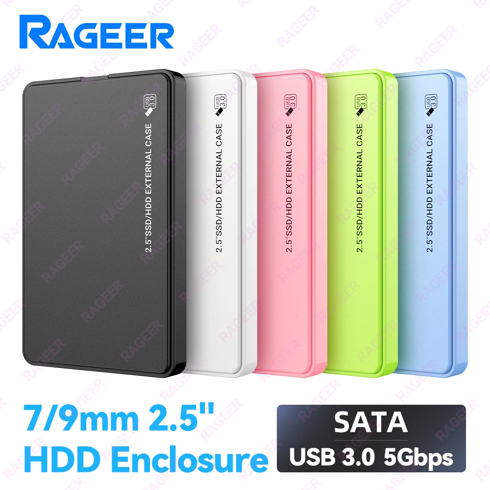 

RAGEER 2.5" HDD Enclosure 5 Colors External Hard Drive Case USB3.0 To SATA 3.0 5Gbps Hard Disk Enclosure for 7mm/9.5mm 2.5" HDD